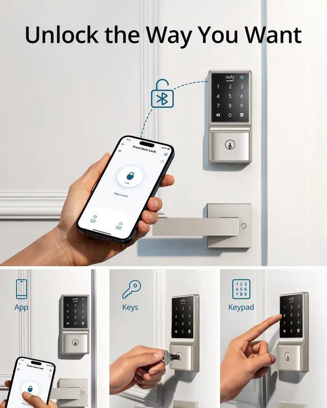 Alt view image 2 of 6 - eufy Security Smart Lock C210, Keyless Entry Door Lock for Front Door, Built-in WiFi Deadbolt, No Bridge Required, Easy Installation, Touchscreen Keypad, App Remote Control, 4 AA Batteries, Nickel