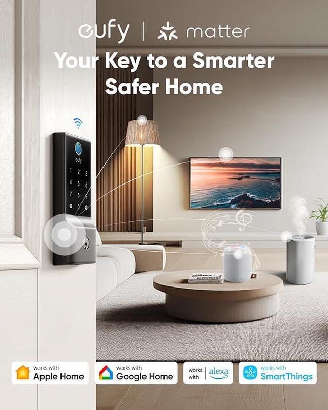 Alt view image 2 of 7 - eufy Security Smart Lock E30, Fingerprint Keyless Entry Door Lock with Apple Home Ecosystem, Built-in Wi-Fi Deadbolt, Smart Door Lock for Front Door or Back, Supports Apple Home, Alexa, Google