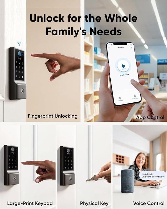 Alt view image 3 of 7 - eufy Security Smart Lock E30, Fingerprint Keyless Entry Door Lock with Apple Home Ecosystem, Built-in Wi-Fi Deadbolt, Smart Door Lock for Front Door or Back, Supports Apple Home, Alexa, Google