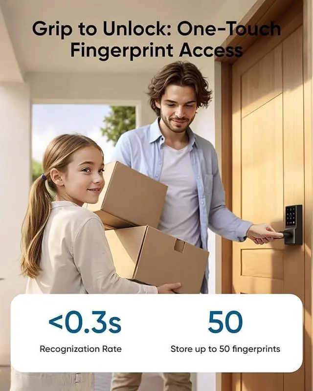 Alt view image 2 of 6 - eufy Smart Lock C33, Keyless Fingerprint Door Lock with Handle, Integrated Wi-Fi, Remote Control via App, Biometric Entry Knob, Auto-Locking, IP53 Waterproof (2025 New Version)