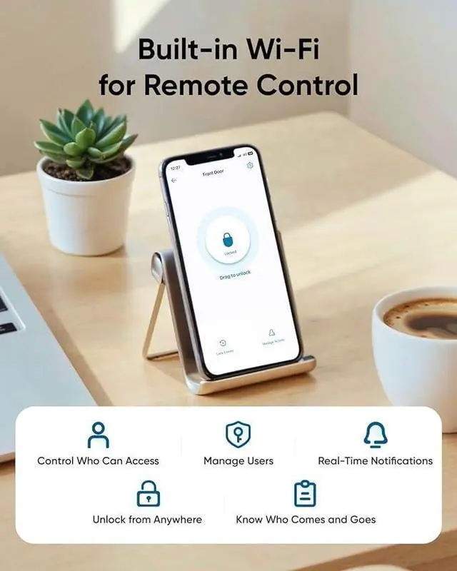 Alt view image 4 of 6 - eufy Smart Lock C33, Keyless Fingerprint Door Lock with Handle, Integrated Wi-Fi, Remote Control via App, Biometric Entry Knob, Auto-Locking, IP53 Waterproof (2025 New Version)