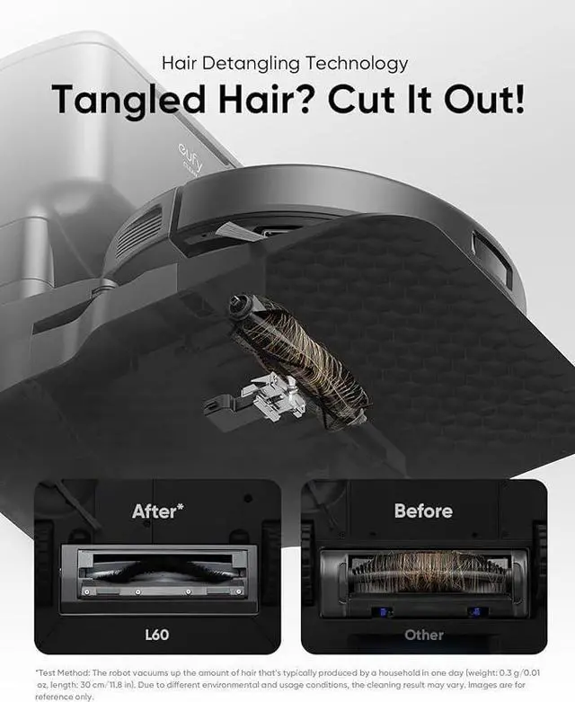Alt view image 3 of 6 - eufy L60 Robot Vacuum with Self Empty Station, Hair Detangling Technology, Up to 60 Days Hands Free Cleaning, 5,000 Pa Suction, Remove Hair, Dust