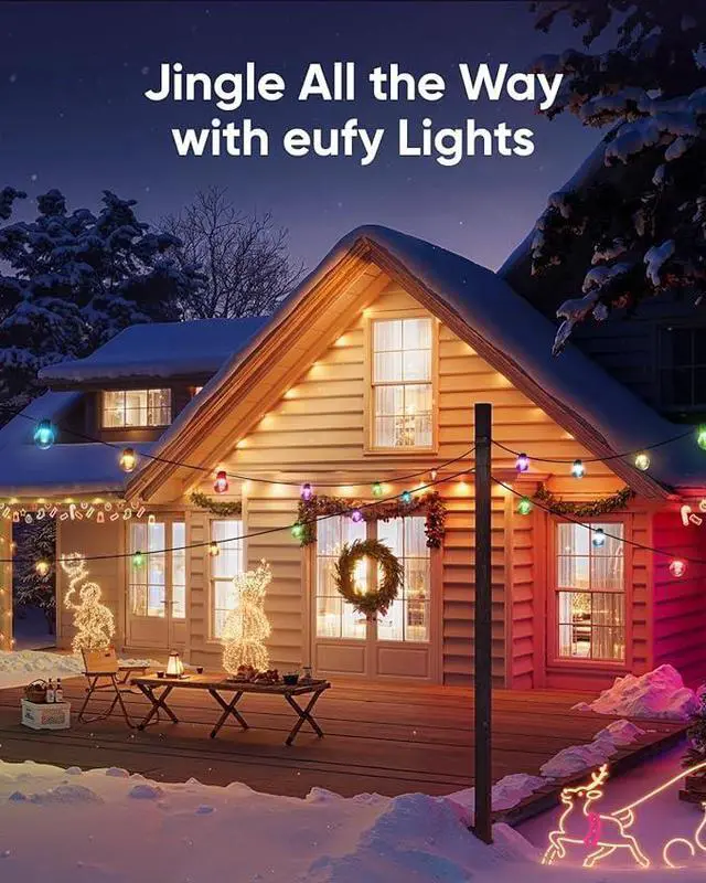 Alt view image 2 of 7 - eufy Outdoor String Lights E10, 96ft with 30 Smart RGBWW LED Bulbs, Endless AI Light Themes for Christmas Decorations, IP65 Waterproof for Patio, Fence, Balcony, Link with Cameras, Voice & App Control
