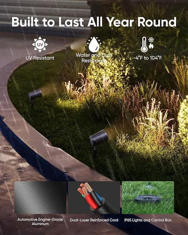 Alt view image 5 of 7 - eufy Outdoor Spotlights E10, 2-Pack, Smart Wired RGBWW LED Landscape Lights, 500lm, IP65 Waterproof for Yard, Work with Alexa, Endless AI Light Themes for Christmas, Halloween, Link with Cameras