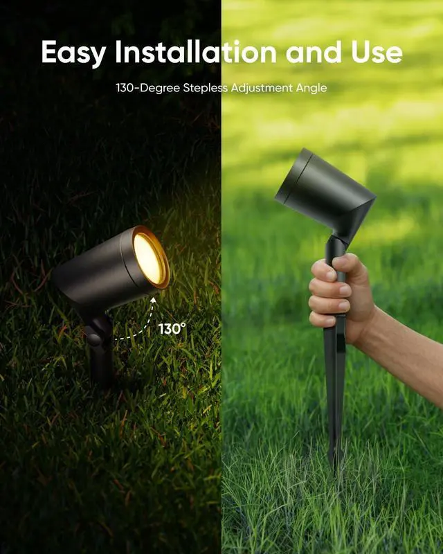 Alt view image 7 of 7 - eufy Outdoor Spotlights E10, 2-Pack, Smart Wired RGBWW LED Landscape Lights, 500lm, IP65 Waterproof for Yard, Work with Alexa, Endless AI Light Themes for Christmas, Halloween, Link with Cameras