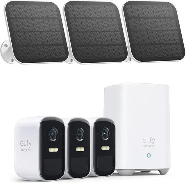 Main image of eufy Security, eufyCam 2C 3-Cam Kit with Solar Panel 2W, Security Camera Wireless Outdoor, Home Security System, HomeKit Compatibility, 1080p HD, IP67, Night Vision, Motion Only Alert, No Monthly Fee