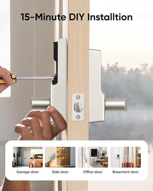 Alt view image 5 of 6 - eufy Smart Lever Lock C33, Keyless Fingerprint Door Lock with Handle, Integrated Wi-Fi, Remote Control via App, Biometric Entry Knob, Auto-Locking, IP53 Waterproof, Nickel (2025 New Version)