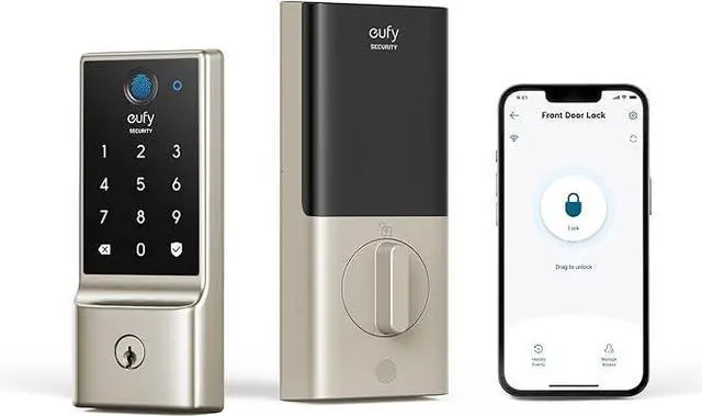 Main image of eufy Security Smart Lock C220, Fingerprint Keyless Entry Door Lock, Built-in Wi-Fi, App Remote Control, Front Door Smart Deadbolt, IP53 Waterproof, 8-Months Battery, Nickel