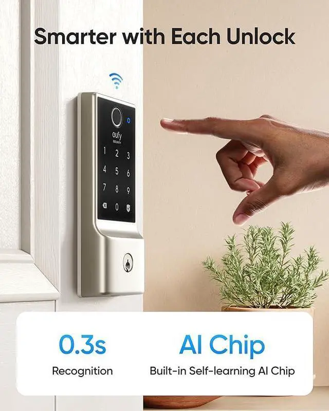 Alt view image 2 of 6 - eufy Security Smart Lock C220, Fingerprint Keyless Entry Door Lock, Built-in Wi-Fi, App Remote Control, Front Door Smart Deadbolt, IP53 Waterproof, 8-Months Battery, Nickel