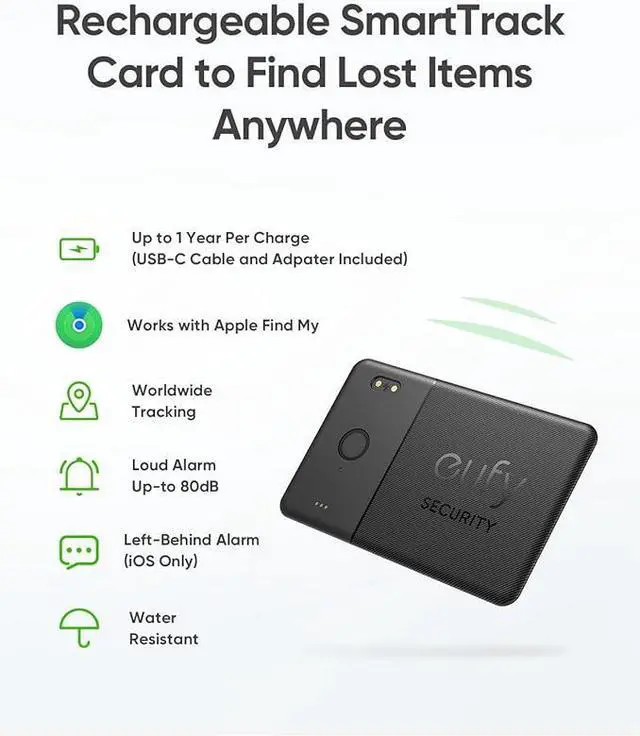 Alt view image 4 of 7 - eufy Security SmartTrack Card E30 (Black, 1-Pack), Rechargeable, Works with Apple Find My (iOS Only), Bluetooth Tracker, Perfect for Wallet, Passport, and Laptop, Water Resistant