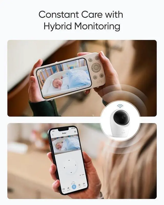 Alt view image 2 of 6 - eufy Security Baby Monitor E20 with 2K HD Camera, 5'' 720p Display, Hybrid Wi-Fi & No Wi-Fi Connection, Pan-Tilt, 4X Zoom, Portable Camera with Built-in Battery, 24/7 Recording in App, ANR