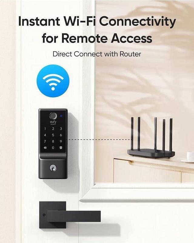 Alt view image 5 of 7 - eufy Security Smart Lock C220 with Door Lever, Fingerprint Keyless Entry Door Lock, Built-in Wi-Fi, App Remote Control, Front Door Deadbolt, 8 Months Battery, Reliable Power, IP53 Waterproof