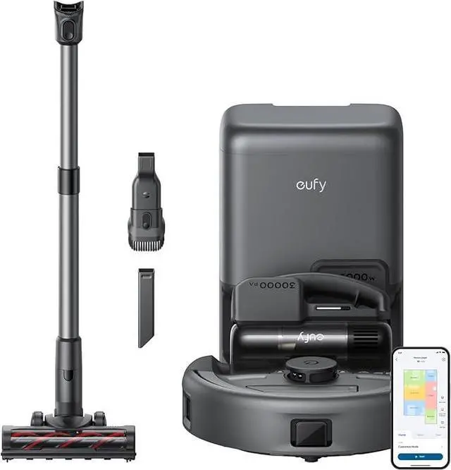 Main image of eufy Robot Vacuum 3-in-1 E20,Versatile Self Emptying, Max 30,000 pa, Five-Stage Filtration System, Flash Charging, Precise Obstacle Avoidance,Pro-Detangle Comb, Perfect for Carpet, Crevices, Stairs