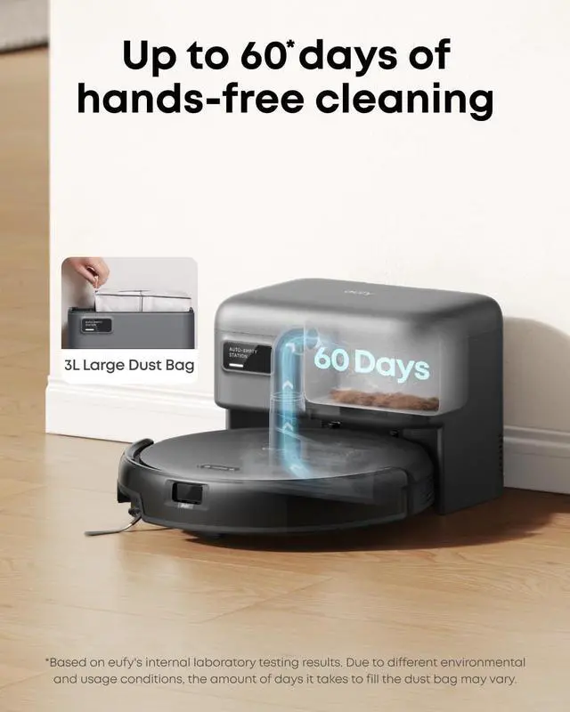 Alt view image 2 of 7 - eufy C10 Robot Vacuum Self Emptying, 8 Weeks Hands Free, Advanced Smart Mapping with LiDAR Navigation, 2.85-Inch Slim Design, Powerful Suction, Edge Expansion Brush for Pet Hair