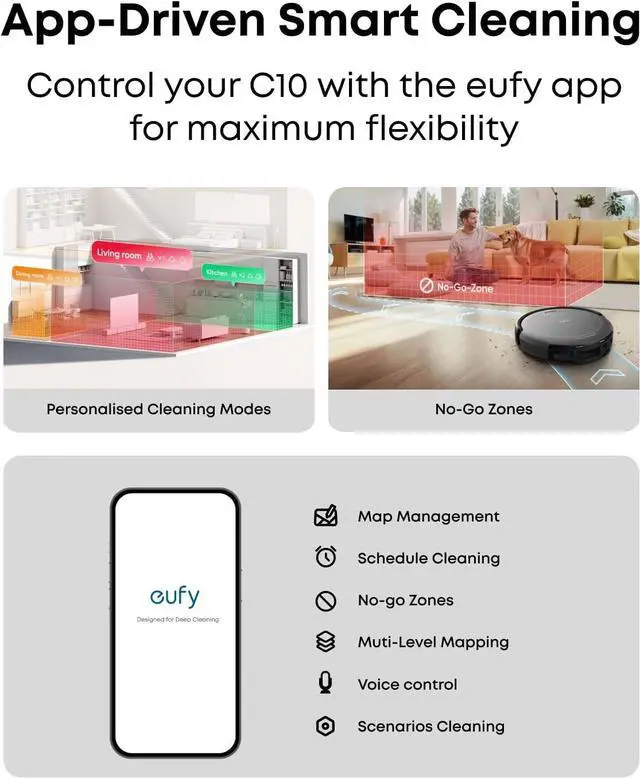 Alt view image 7 of 7 - eufy C10 Robot Vacuum Self Emptying, 8 Weeks Hands Free, Advanced Smart Mapping with LiDAR Navigation, 2.85-Inch Slim Design, Powerful Suction, Edge Expansion Brush for Pet Hair
