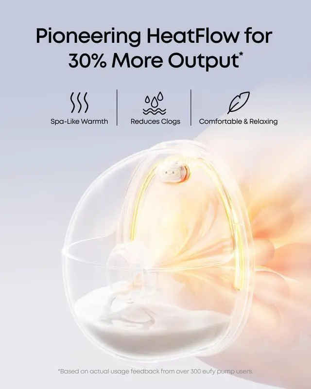 Alt view image 2 of 6 - eufy Security Heated Breast Pump Hands-Free E20, Wearable with Innovative HeatFlow, 3 Heat Levels, Optimized Rhythm via App, Hospital-Grade Suction, Leakproof, Ultra-Slim and Quiet for in-Bra Use