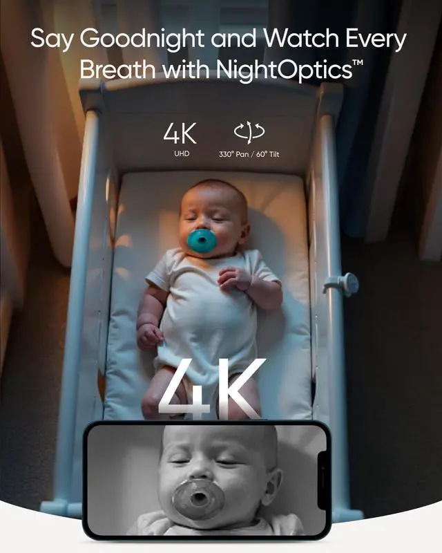 Alt view image 4 of 6 - eufy Baby Monitor E21 Add-On Camera, 4K UHD Resolution, 330° Pan and 60° Tilt, 8× Zoom, Night Vision, 5000mAh Built-in Battery, ANR