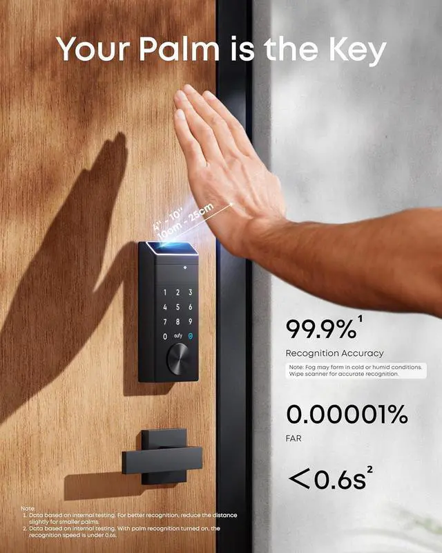 Alt view image 3 of 6 - eufy FamiLock E34 Smart Lock with Palm Vein Recognition - Keyless Entry Door Lock for Front Door, Wi-Fi Keypad Deadbolt, ANSI/BHMA Grade 1, Auto Lock, Voice Control, IP65 Waterproof, No Monthly Fee