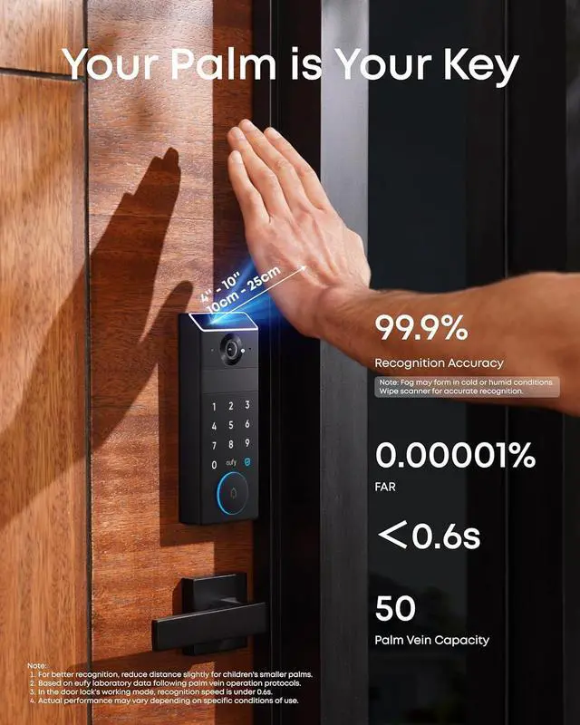 Alt view image 2 of 7 - eufy FamiLock S3 Smart Lock With Palm Vein Recognition - Keyless Entry Door Lock for Front Door, 3-in-1 Wi-Fi Keypad Deadbolt+ 2K HDR Camera+ Doorbell, ANSI/BHMA Grade 1, Motion Sensor, No Monthly Fee