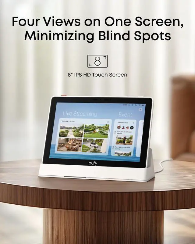 Alt view image 2 of 6 - eufy Security eufy Smart Display E10, Smart Home Hub, 8" Control Panel, Compatible Devices, Four Views on One Screen, Instant Door Alerts, Daily Event Reports, One Tap Control