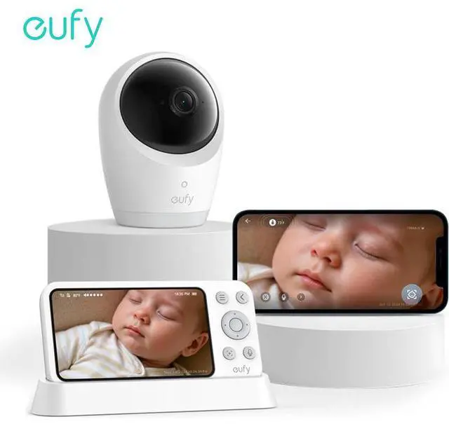 Main image of eufy Security Baby Monitor E21 with 4K UHD Camera, 5'' 720p Display, 8X Zoom, Hybrid Wi-Fi and No Wi-Fi Connection, 24/7 Recording in app, Pan-Tilt, Portable Camera with Built-in Battery, ANR