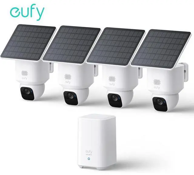 Alt view image 8 of 13 - eufy Security SoloCam E30, 2 Pack, Security Cameras Wireless Outdoor, Solar Camera Outdoor Wireless, 360° Pan, AI Tracking, 2K Clarity, No Monthly Fee, Supports Only 2.4GHz 4 Pack+Homebase 2