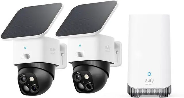 Main image of eufy Security SoloCam S340 2-Cam Kit (HomeBase S380), Solar Security Camera, Wireless Outdoor Camera, 360° Pan and Tilt Surveillance, No Blind Spots, 2.4 GHz Wi-Fi, No Monthly Fee