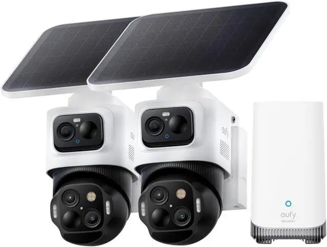 Main image of eufy Security eufyCam S4 2-Cam Kit,4K Solar Camera Wireless Outdoor, Triple Lens Bullet-PTZ Cam, 360° View, Cross-Cam Track, AI Recognition, 8X Zoom, Color Night Vision, 0 Monthly Fee, Local Storage