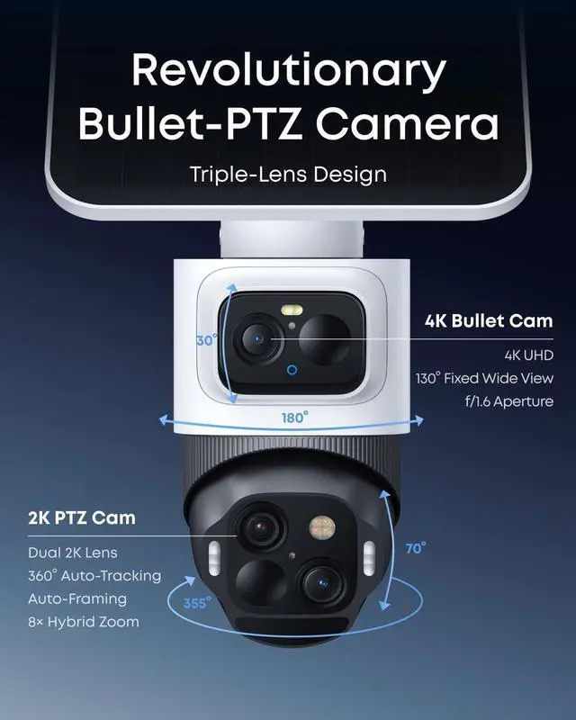 Alt view image 5 of 7 - eufy Security eufyCam S4 2-Cam Kit,4K Solar Camera Wireless Outdoor, Triple Lens Bullet-PTZ Cam, 360° View, Cross-Cam Track, AI Recognition, 8X Zoom, Color Night Vision, 0 Monthly Fee, Local Storage