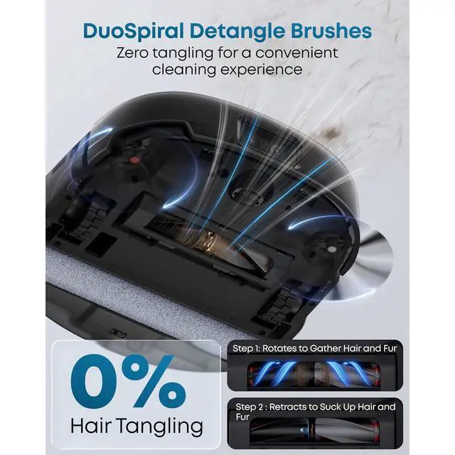Alt view image 2 of 7 - Restored eufy E25 Robot Vacuum and Mop Combo, 20,000 Pa Suction, HydroJet Self-Clean Roller Mop, All-in-One Station, Extendable Side Brush, Zero-Tangle for Pet Hair, AI Obstacle Avoidance