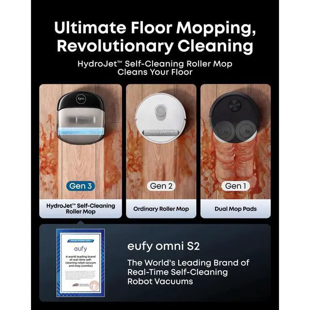 Alt view image 3 of 7 - eufy Robot Vacuum Omni S2 + Accessory Kit + Hard Floor Cleaner,30,000 Pa Fade-Free Suction,99.99% Germ Removal, HydroJet 2.0 Always Self-Cleaning Roller Mop,5-Layer Filtration
