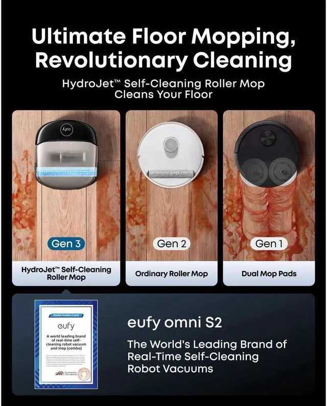Alt view image 3 of 7 - eufy Robot Vacuum Omni S2 + Accessory Kit,99.99% Germ Removal, HydroJet 2.0 Always Self-Cleaning Roller Mop, 30,000 Pa Fade-Free Suction, 5-Layer Filtration, 68-Days Self Emptying, Fragrance Diffuse
