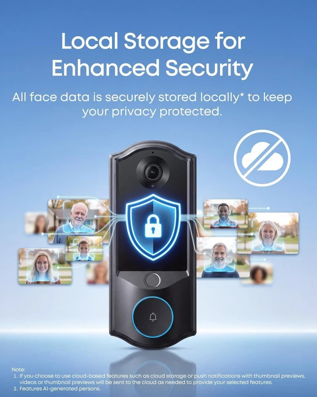 Alt view image 3 of 7 - eufy Security Smart Lock E40, Front Door Deadbolt with Facial Recognition
3-in-1 Smart Entry with Video Doorbell, 2K Camera, Face Unlocking Keyless Entry, 32GB Local Storage, Dual Power, Matter
