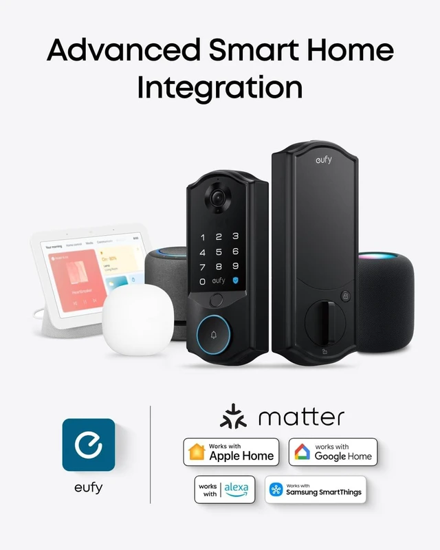 Alt view image 6 of 7 - eufy Security Smart Lock E40, Front Door Deadbolt with Facial Recognition
3-in-1 Smart Entry with Video Doorbell, 2K Camera, Face Unlocking Keyless Entry, 32GB Local Storage, Dual Power, Matter