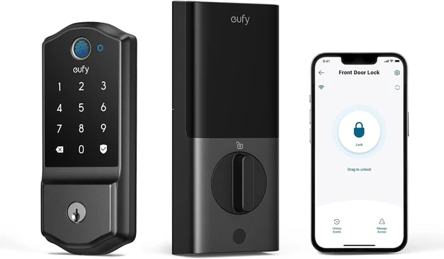 Main image of eufy Security Smart Lock C220, Fingerprint Keyless Entry Door Lock
Built-in Wi-Fi, App Remote Control, Up to 8-Month Battery, Front Door Smart Lock Deadbolt, IP53, Black, Traditional