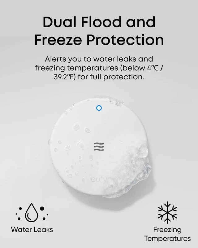 Alt view image 3 of 7 - eufy Security Flood & Freeze Sensor E20, Water Leak Detector &Freeze Alarm
Extended Reach with Cable, 75 dB Alarm, 5-Year Battery, Requires HomeBase 2, 3, Mini, or Pro. For Basement, Kitchen, Laundry