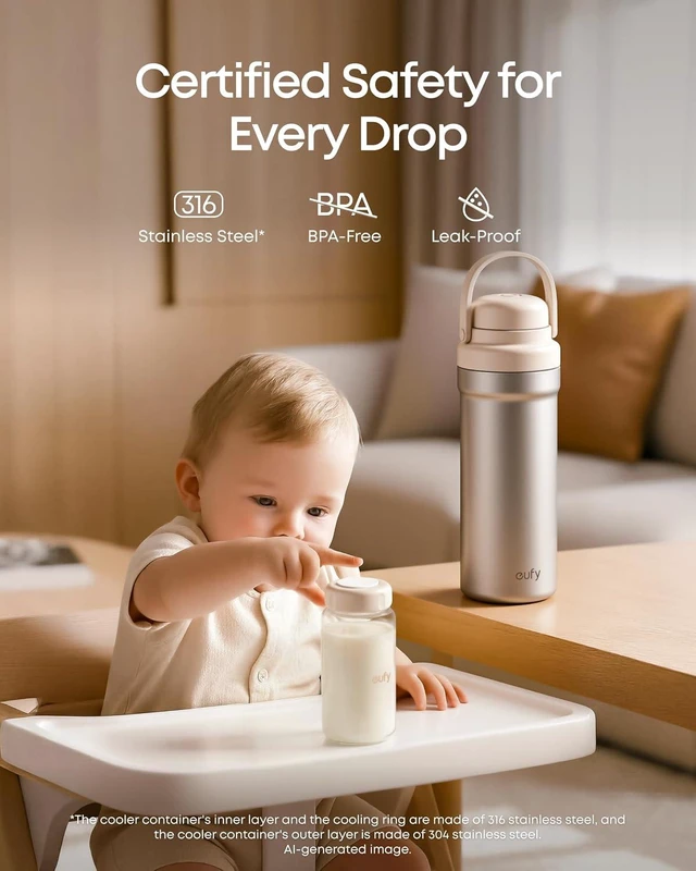 Alt view image 6 of 7 - eufy Portable Milk Cooler E10, 20 oz, Stainless Steel, BPA-Free
24H Preservation, 5 oz / 10 oz Multi-Size Bottle, Perfect for Working or Traveling, FoodGrade Safety, Durable, Easy Cleaning