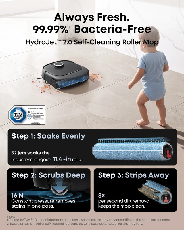 Alt view image 3 of 7 - eufy Robot Vacuum and Mop Combo, Omni E35, Baby-Grade Clean, 35,000 Pa, Extendable Side Brush, Zero-Tangle Design, All-in-One Station, AI Obstacle Avoidance, Edge-to-Corner Cleaning