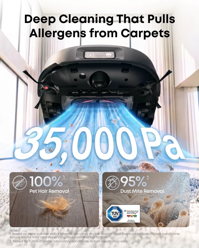 Alt view image 5 of 7 - eufy Robot Vacuum and Mop Combo, Omni E35, Baby-Grade Clean, 35,000 Pa, Extendable Side Brush, Zero-Tangle Design, All-in-One Station, AI Obstacle Avoidance, Edge-to-Corner Cleaning