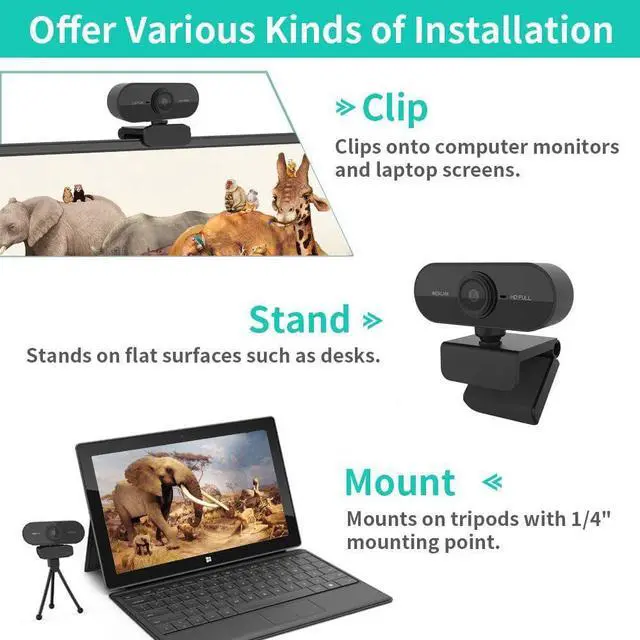 Alt view image 4 of 7 - TakeIt Webcam 1080P HD PC Computer Camera Video Webcam with Microphone USB for Zoom Skype Teams Online Teaching Laptop MAC PC Desktop