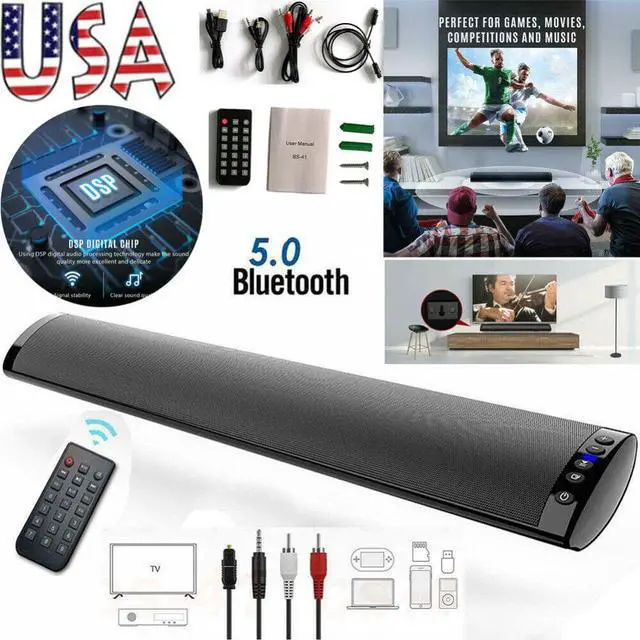 Alt view image 2 of 7 - TakeIt Bluetooth Soundbar Sound Bar for TV PC Bluetooth 5.0 Speaker Music Stereo Subwoofer Home Theater Support TF Card USB