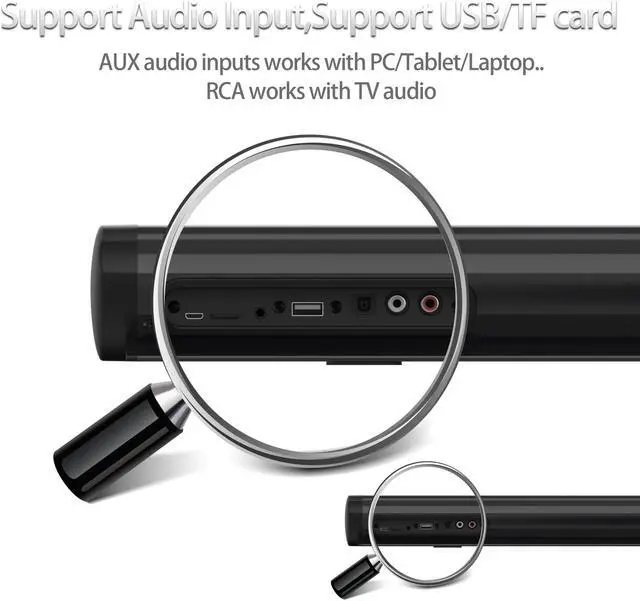 Alt view image 4 of 7 - TakeIt Bluetooth Soundbar Sound Bar for TV PC Bluetooth 5.0 Speaker Music Stereo Subwoofer Home Theater Support TF Card USB