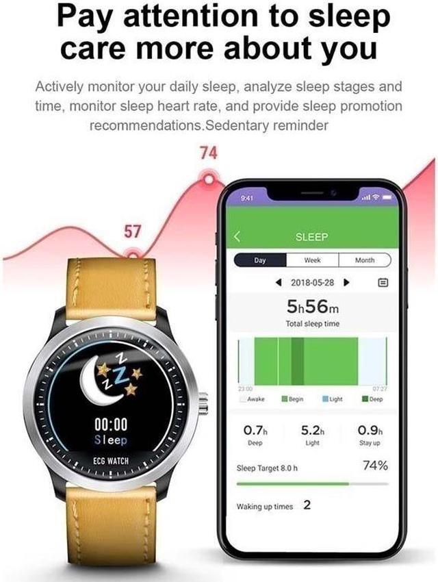 Alt view image 6 of 7 - TakeIt Men Smart Watch Bluetooth ECG PPG Smartwatch Color Screen Heart Rate Sleep Monitor Multi-sport Fitness Tracker Leather Strap for IOS Android