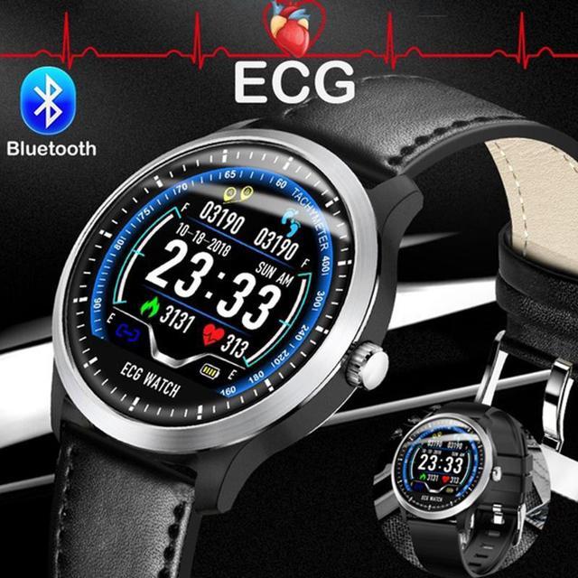 Alt view image 3 of 7 - TakeIt Men Smart Watch Bluetooth ECG PPG Smartwatch Color Screen Heart Rate Sleep Monitor Multi-sport Fitness Tracker Leather Strap for IOS Android