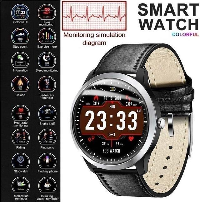 Main image of TakeIt Men Smart Watch Bluetooth ECG PPG Smartwatch Color Screen Heart Rate Sleep Monitor Multi-sport Fitness Tracker Leather Strap for IOS Android