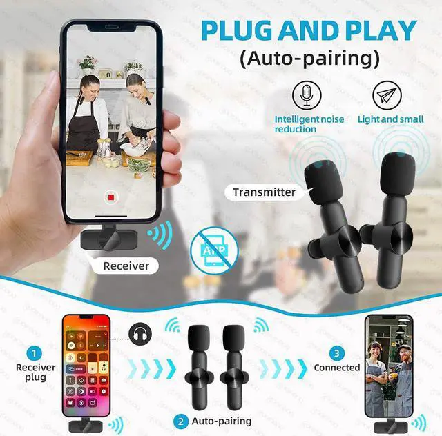 Alt view image 3 of 7 - TakeIt Wireless Lavalier Microphone Wireless Recording Micophones Mini Microphone for Phone iPad, Live Stream, Vlog, Interview, Plug-Play Lapel Microphone with Clip