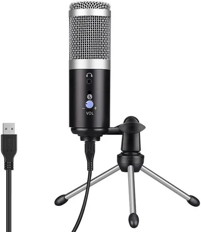 Alt view image 3 of 7 - TakeIt USB Microphone with Stand, Metal Condenser Recording Microphone with Real-Time Ear Tracking, for Laptop Computer Recording Vocals, Voice Overs, Online Class, YouTube Videos Silver
