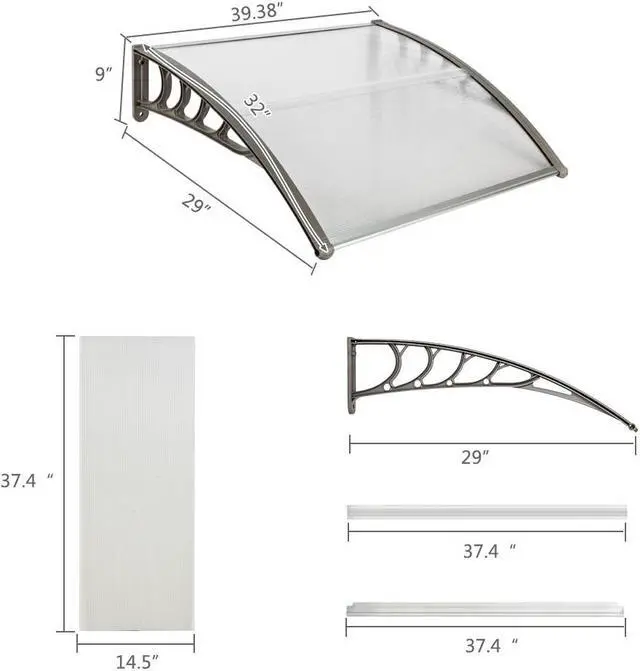 Alt view image 5 of 7 - TakeIt Front Door Awnings Window Canopy Exterior Door Eaves Sun Rain Protection Cover 39.38" x 32" x 9"