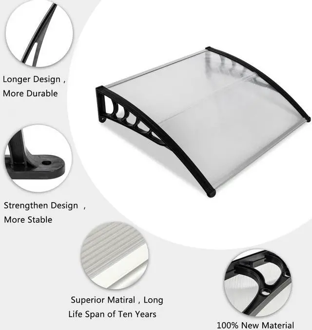 Alt view image 6 of 7 - TakeIt Door Window Awnings Canopy Exterior Front Door Eaves Sun Rain Protection Cover 39.38" x 37.8" x 9.8"