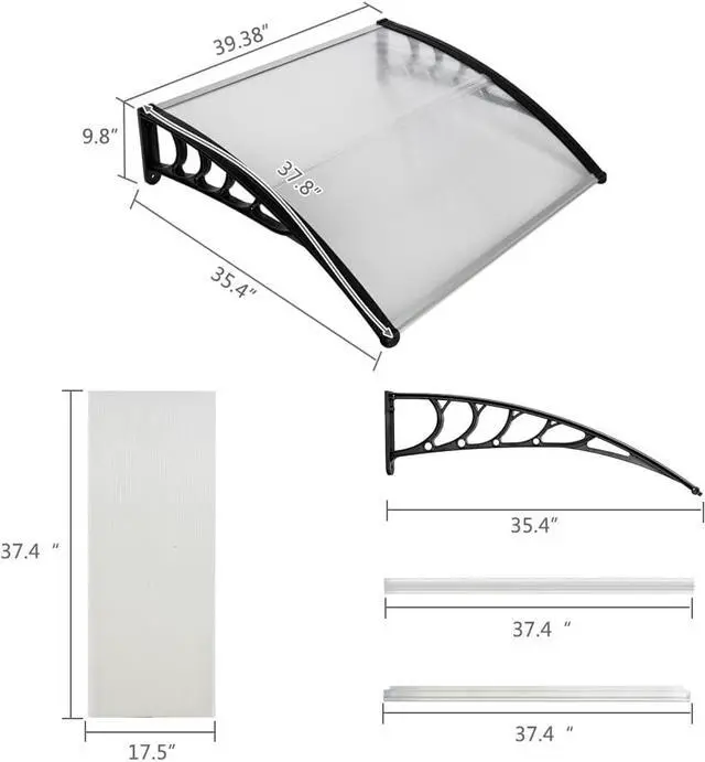 Alt view image 5 of 7 - TakeIt Door Window Awnings Canopy Exterior Front Door Eaves Sun Rain Protection Cover 39.38" x 37.8" x 9.8"